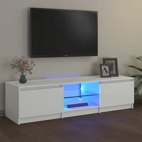 Vidaxl – Meuble TV blanc 140x40x36 cm – Éclairage LED RVB – Construction en aggloméré et verre trempé – Assemblage requis