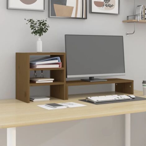 Support de moniteur Marron miel 81x20x30 cm Bois de pin solide vidaXL (1/5)