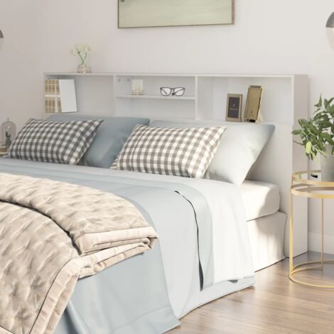 Vidaxl – Tête de lit blanche 200x19x103,5 cm – Bois d'ingénierie – 4 compartiments de rangement – Pour chambre moderne