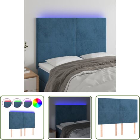 The Living Store Tête de lit à LED Bleu foncé 144x5x118/128 cm Velours - Tête De Lit Led - Tête De Lit Velours - Éclairage Led - Tête De Lit Moderne - Têtière De Lit (1/5)