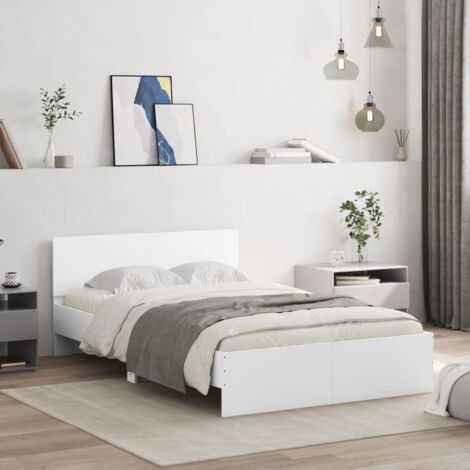 Vidaxl – Cadre de lit blanc 120x190 cm – Tête de lit en bois d'ingénierie – Lattes en contreplaqué – Assemblage requis – Excellent soutien