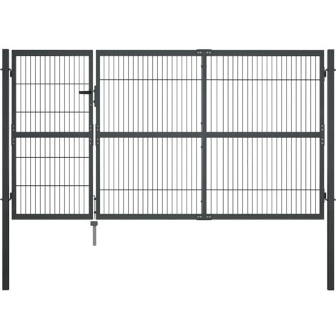 Vidaxl – Portillon acier 350 x 140 cm – Couleur anthracite – Résistant à la rouille – Poteaux soudés pour sécurité accrue