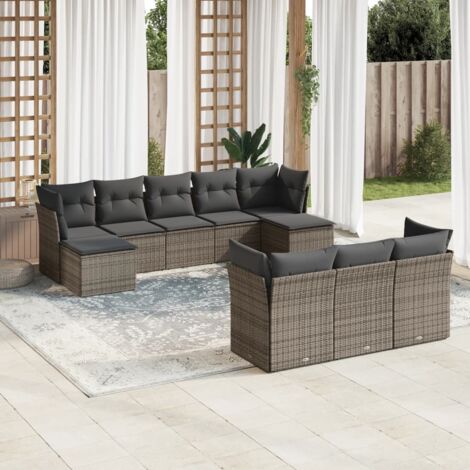 vidaXL Salon de jardin avec coussins 10 pcs gris résine tressée (1/3)