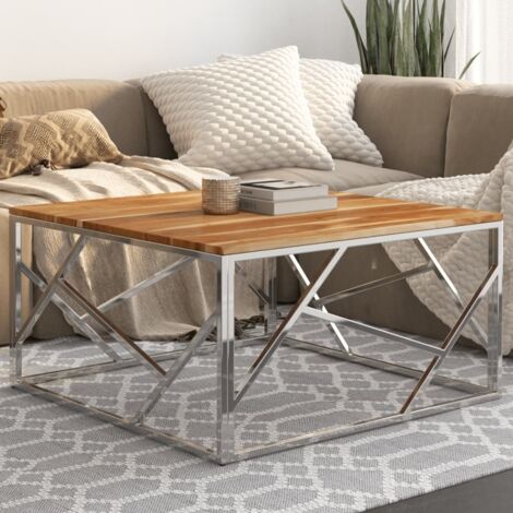 Table basse argenté acier inoxydable et bois massif d'acacia vidaXL
