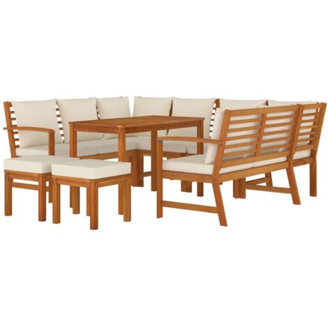 vidaXL Ensemble à manger de jardin coussins 9 pcs Bois acacia