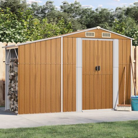 Vidaxl – Abri de jardin métal marron 277x93x179 cm – Acier galvanisé résistant aux intempéries – Ventilation optimale avec 2 bouches d'aération (1/6)