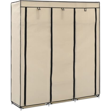 vidaXL Armoire avec compartiments et barres Crème 150x45x175 cm Tissu (1/5)