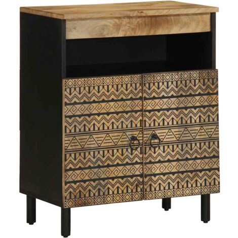 Vidaxl – Buffet en bois de manguier massif 60x33,5x75 cm – 2 portes – Style industriel – Cadre en fer – Grand espace de rangement (1/6)