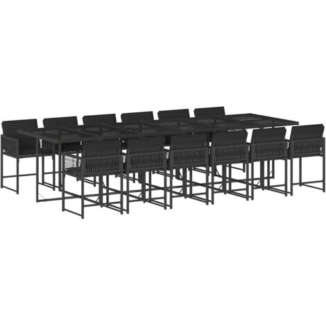 vidaXL Ensemble à manger de jardin 13 pcs coussins noir résine tressée