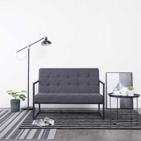 vidaXL Sofa à 2 places avec accoudoirs Gris foncé Acier et tissu (1/5)
