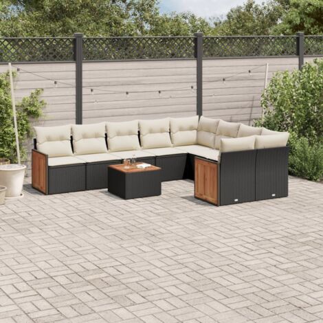 vidaXL Salon de jardin 10 pcs avec coussins noir résine tressée (1/5)