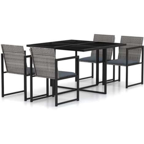 vidaXL 5 Piece Outdoor Dining Set with Cushions Poly Rattan Grey