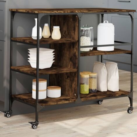 vidaXL Chariot de cuisine chêne fumé 100x45x89,5 cm bois d'ingénierie (1/6)