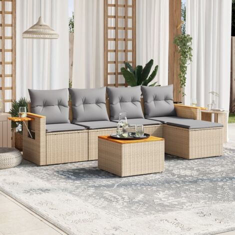 vidaXL Salon de jardin avec coussins 6 pcs beige résine tressée (1/5)