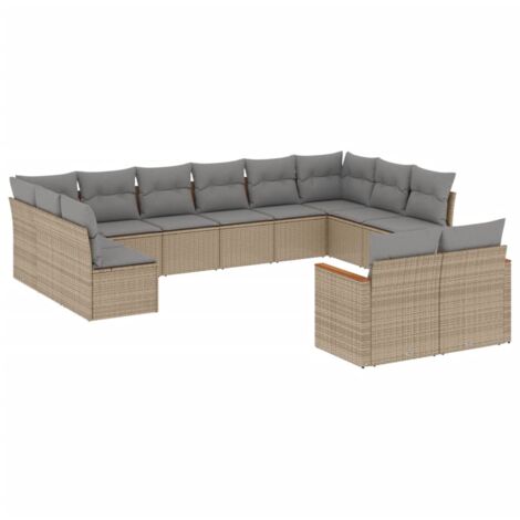Salon de jardin avec coussins 12 pcs beige résine tressée vidaXL (1/3)