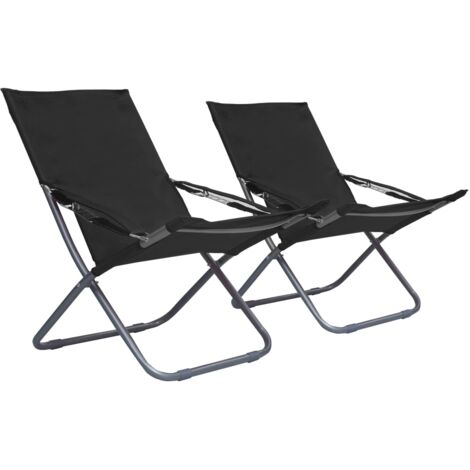 vidaXL Chaises pliables de plage lot de 2 Tissu Noir (1/5)