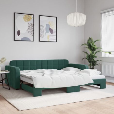 Vidaxl – Lit gigogne convertible 90x200 cm – Canapé en velours vert foncé – Structure en bois et métal – Idéal pour optimiser l'espace (1/5)