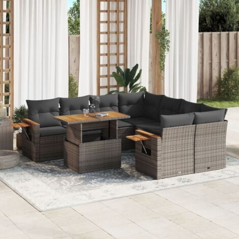 Vidaxl – Salon de jardin 9 pcs – Résine tressée gris – Coussins amovibles – Table réglable – Conception modulaire pour extérieur (1/3)