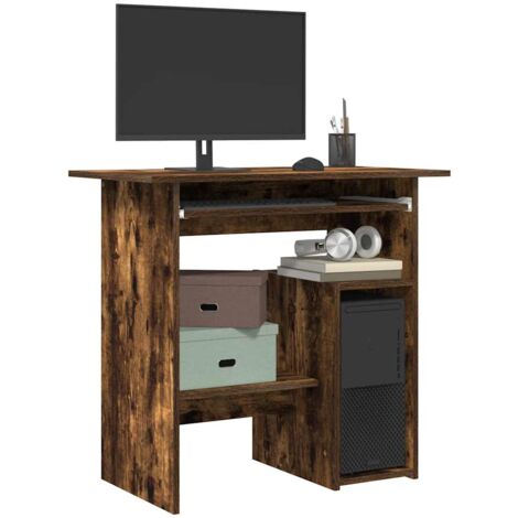 Vidaxl – Bureau droit chêne fumé 80x45x74 cm – Bois d'ingénierie résistant à l'humidité – Grand espace de rangement pour PC et dossiers