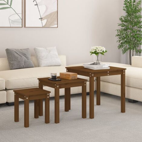 Tables gigognes 3 pcs Marron miel Bois de pin massif vidaXL