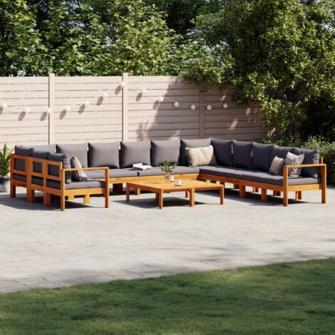 vidaXL Salon de jardin avec coussins 9 pcs bois massif d'acacia