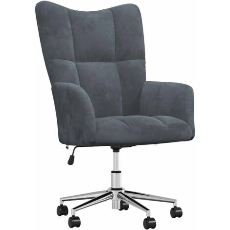 Vidaxl – Fauteuil relax gris foncé en velours – Mécanisme de levage à gaz – Hauteur réglable 94,5-102 cm – Pivotant 360° avec roulettes (1/5)