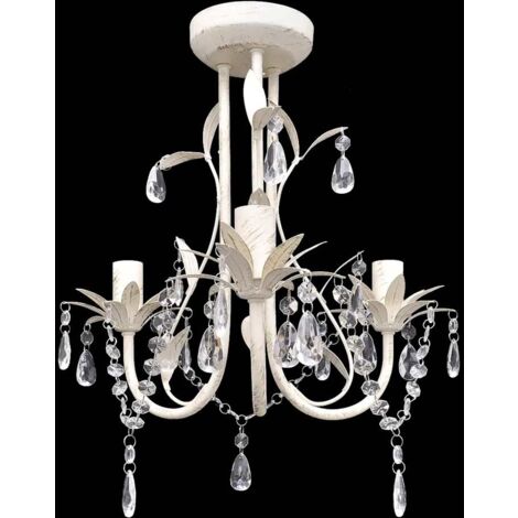 Vidaxl – Lustre suspendu à cristaux blanc antique – Cadre en métal durable – Dimensions 30 x 35 cm – Compatible ampoules E14 - vidaXL33441