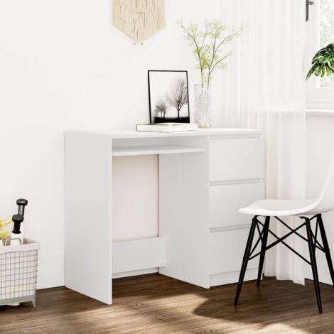 Vidaxl – Bureau enfant blanc 90x45x76 cm – Aggloméré avec 3 tiroirs – Facile à assembler et à entretenir – Parfait pour petites chambres