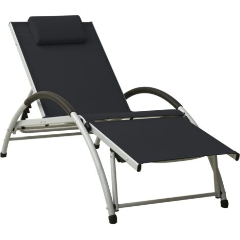 Transat de Jardin avec oreiller Bain de soleil Chaise Longue Textilène Noir vidaXL (1/5)