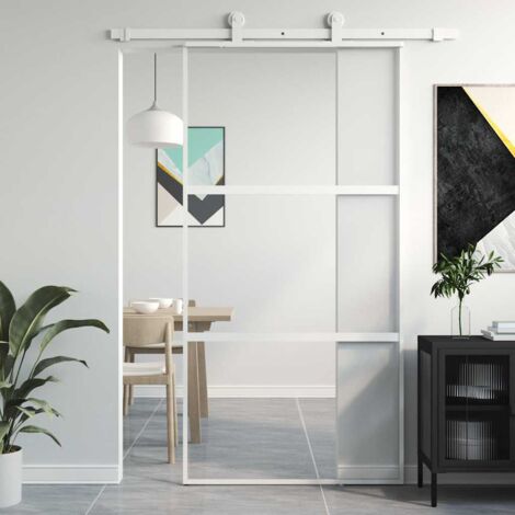 Vidaxl – Porte coulissante en verre trempé 102,5x205 cm – Aluminium blanc – Mécanisme silencieux – Accessoires de montage inclus