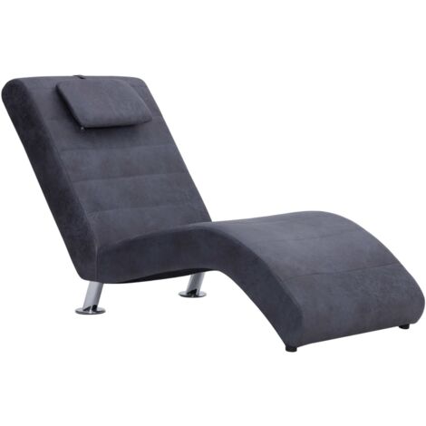 Vidaxl – Chaise longue ergonomique avec oreiller – Similicuir daim gris – Dimensions 144x59x79 cm – Rembourrage épais pour confort optimal