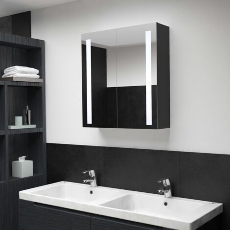 Vidaxl – Armoire murale de salle de bain à miroir LED 62x14x60 cm – 2 portes – 3 étagères – Panneaux MDF avec finition mélamine – Éclairage LED intégré (1/7)