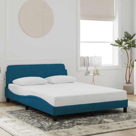 Cadre de lit avec tête de lit Dover bleu 140x190cm velours vidaXL (1/5)