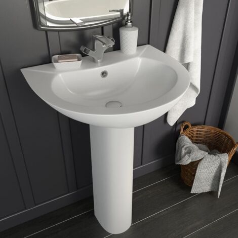 Vidaxl – Lavabo sur colonne céramique blanc 520x440x190 mm – Trou de robinet 35 mm – Design moderne et élégant – Facile à nettoyer