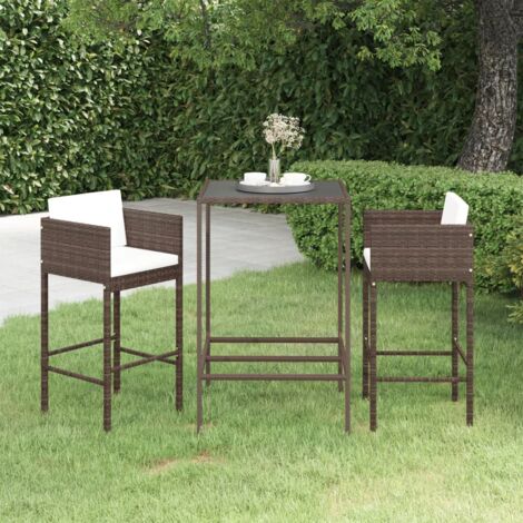 Meubles de bar de jardin 3pcs et coussins Résine tressée Marron vidaXL