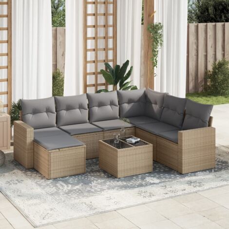 vidaXL Salon de jardin avec coussins 8 pcs beige résine tressée (1/3)