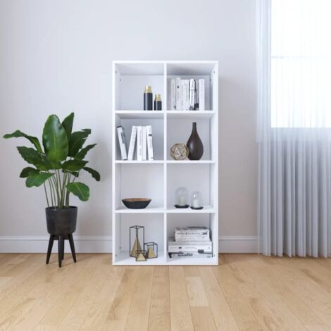 Vidaxl – Bibliothèque blanche 66x30x130 cm en bois d'ingénierie – 8 compartiments – Design élégant pour espace de vie