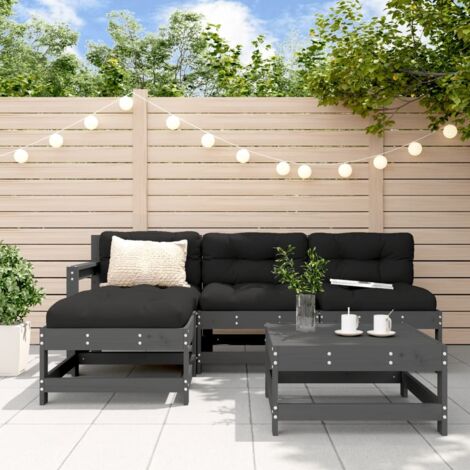 Salon de jardin 5 pcs avec coussins gris bois massif vidaXL (1/5)
