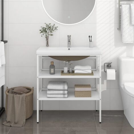 Cadre de lavabo de salle de bain vasque à encastrer Blanc Fer vidaXL