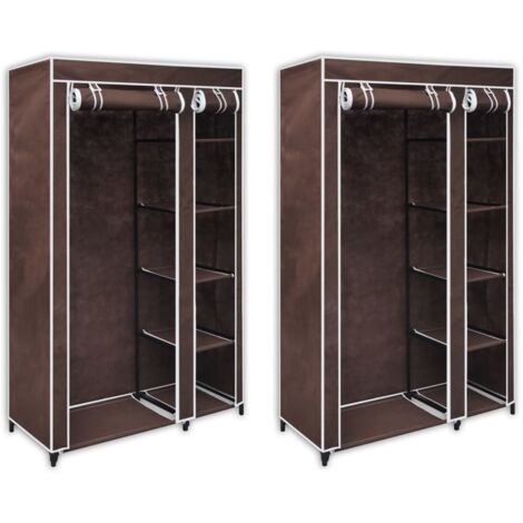 vidaXL Garde-robe en tissu 2 pcs Marron (1/5)