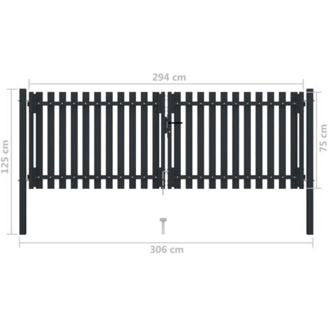 vidaXL Portail de clôture à double porte Acier 306x125 cm Anthracite