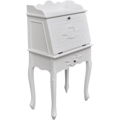 Vidaxl – Bureau droit en bois de pin MDF blanc – Dimensions 60x36,4x111 cm – Compartiments et tiroir intégrés – Style français élégant (1/5)