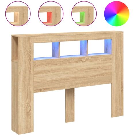 Vidaxl – Tête de lit à LED chêne sonoma 140x18,5x103,5cm – Bois d'ingénierie résistant à l'humidité – Rangement intégré – Connecteur USB