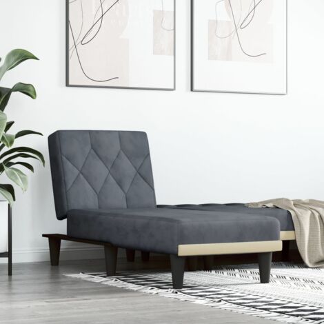 Vidaxl – Chaise longue inclinable en velours gris foncé – 3 positions convertibles – Mousse haute densité – Dimensions 55x140x70 cm (1/5)