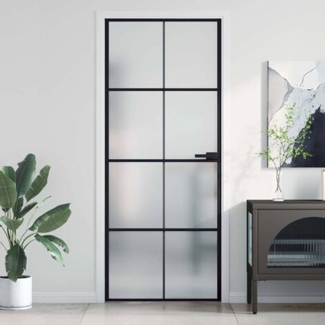Porte intérieure mince noir 83x201,5 cm verre trempé aluminium vidaXL