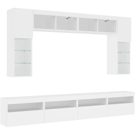 Vidaxl – Ensemble de meubles TV muraux 8 pcs – Bois d'ingénierie blanc – Lumières LED RVB – Grand espace de rangement – Design mural