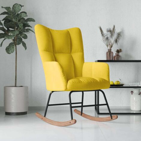 Vidaxl – Chaise à bascule jaune moutarde en velours – Mousse rembourrée – Cadre en acier et pieds en bois de hêtre – Dimensions 61x78x98 cm
