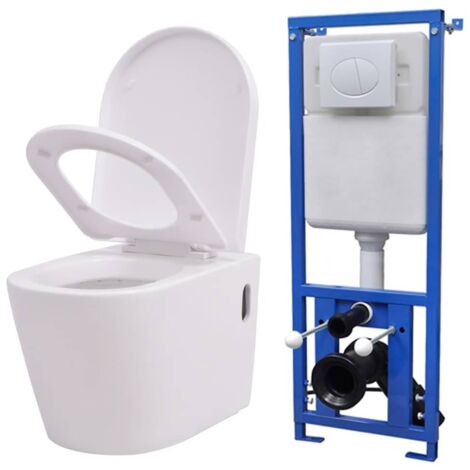 Vidaxl – Toilette murale suspendue avec réservoir caché – Cuvette en céramique – Système de fermeture douce – Économie d'eau 11L – Isolation phonique (1/5)
