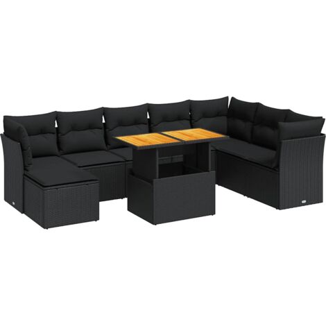 Salon de jardin 9 pcs avec coussins noir résine tressée vidaXL (1/5)
