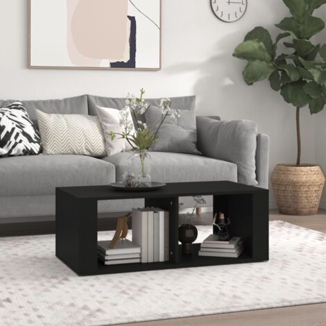Vidaxl – Table basse fixe noire 100x50x36 cm – Bois d'ingénierie – 2 étagères pour rangement – Surface résistante à l'humidité